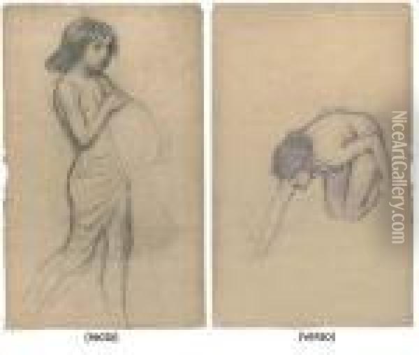 Studies For Flora And The Zephyrs (recto) And (verso) Oil Painting - John William Waterhouse