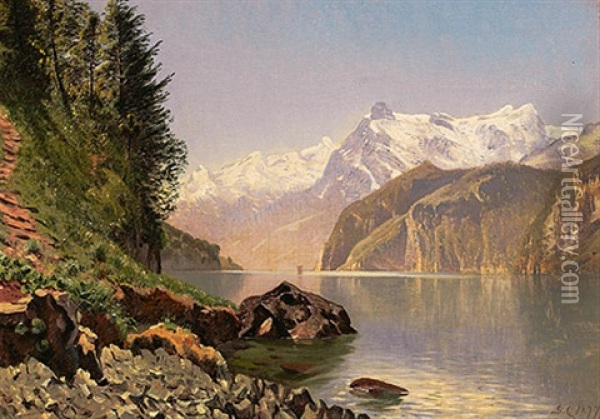 Hochgebirgslandschaft Mit See (vierwaldstatter See?) Oil Painting - Godfred Christensen