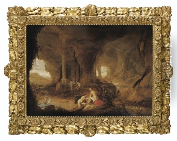 Diane Au Bain Dans Un Paysage De Grotte Oil Painting - Abraham van Cuylenborch