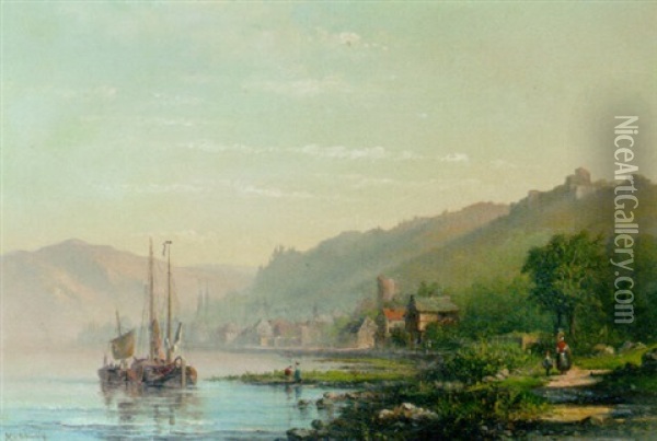 A Rhenish River Landscape Oil Painting - Marinus van Raden