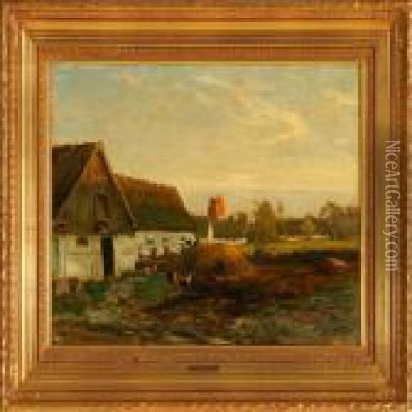 From A Dunghill At A White Farm Oil Painting - Olaf Viggo Peter Langer