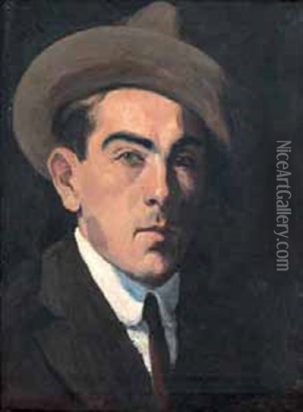 Retrato De Senor Con Sombrero Oil Painting - Ricardo Lopez Cabrera