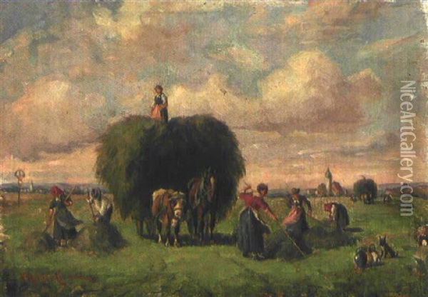 Bauern Bei Der Heuernte Oil Painting - Ludwig Mueller-Cornelius