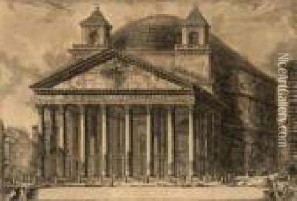 Veduta Del Pantheon D'agrippa Oggi Chiesa Di S. Maria And Martyres Oil Painting - Giovanni Battista Piranesi