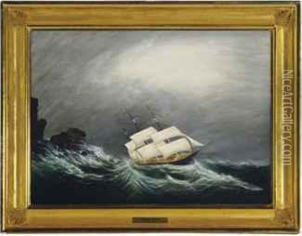 A Three Master In A Storm Oil Painting - Clement Drew