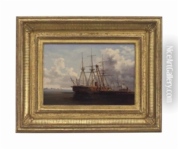 New Ironsides At The Philadelphia Navy Yard Oil Painting - Xanthus Russell Smith