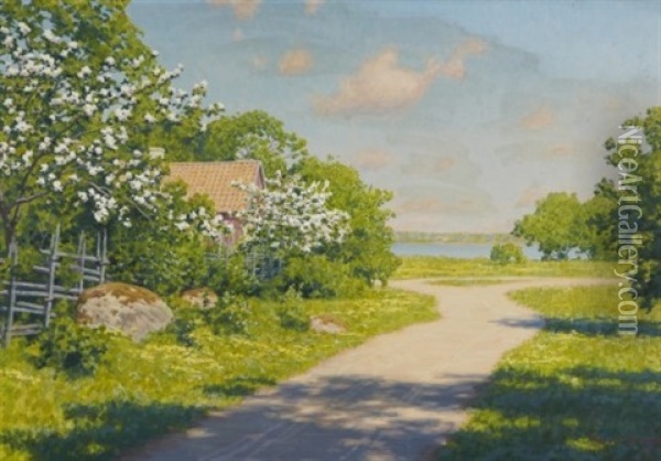 Sommargronska Vid Vattnet Oil Painting - Johan Fredrik Krouthen