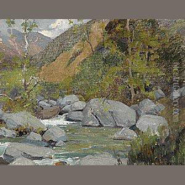 A Canyon Wash Oil Painting - Elmer Wachtel