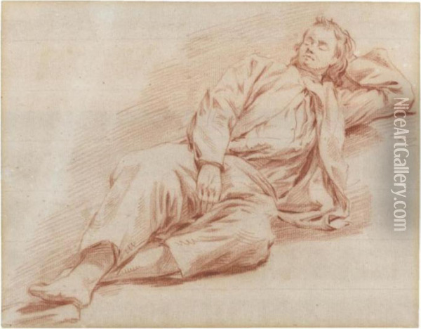 A Young Man Reclining Asleep Oil Painting - Cornelis (Pietersz.) Bega
