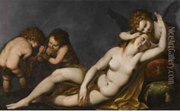 Venus And Cupids Oil Painting - Giulio Cesare Procaccini