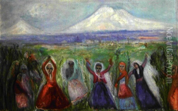 La Danse Armenienne Devant Le Mont Ararat Oil Painting - Sarkis Katchadourian