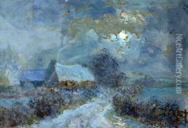 Winter Landscape With A Steadingby A Track Oil Painting - John Falconar Slater