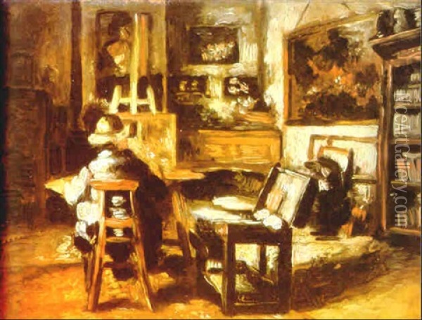 L'atelier De Ferdinand De Braekeleer (version Finale) Oil Painting - Henri de Braekeleer