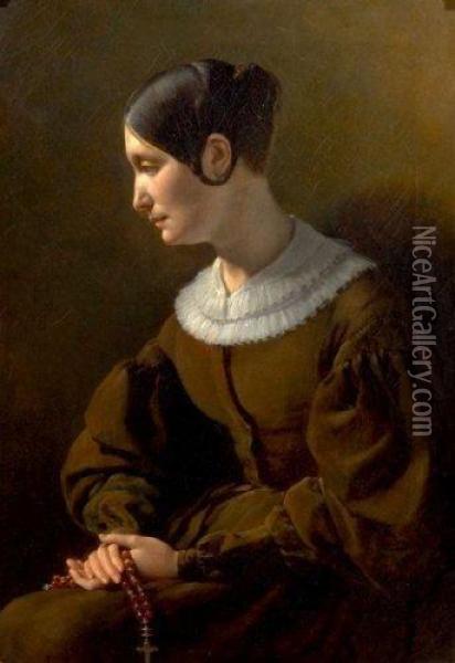 Portrait De Femme En Priere Oil Painting - Alexandre Hesse