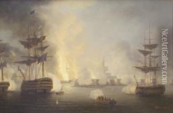 Sea Battle Oil Painting - James Hardy