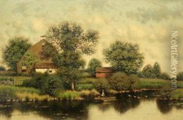 Fishing On A Summer's Day Oil Painting - Henry Pember Smith