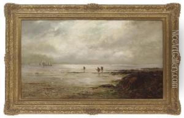Gathering Cockles At Low Tide Oil Painting - Gustave de Breanski