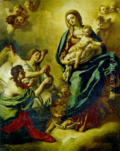 The Madonna And Child With Adoring Angels Oil Painting - Pietro Bardellino