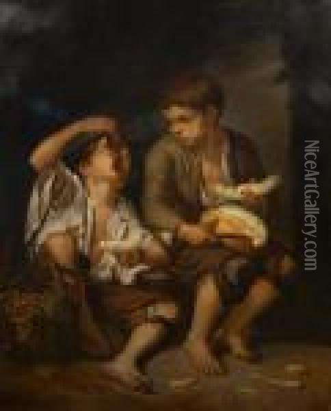Beggar Boys Eating Grapes And Melon Oil Painting - Bartolome Esteban Murillo