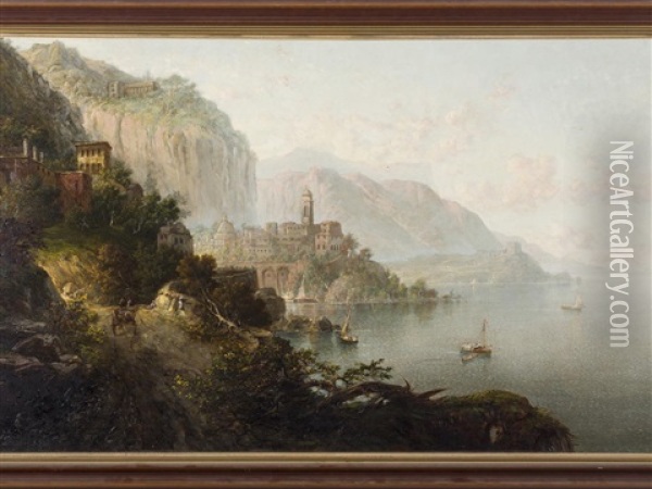View Of Atrani, Gulf Of Salerno, Italy Oil Painting - George Loring Brown