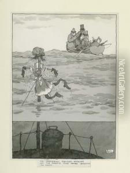 An Ingeniously Disguised Periscope Off The Marget Coast Observing An Enemy Oil Painting - William Heath Robinson