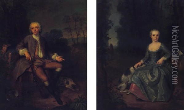 A Portrait Of A Gentleman, Seated And Wearing Hunting Dress Oil Painting - Jean Fournier