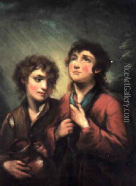 Portrait Of Two Children Oil Painting - Thomas Barker