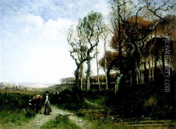 Bretonische Weidelandschaft Mit Hugeln Und Alten Baumen Oil Painting - Louis Aime Japy