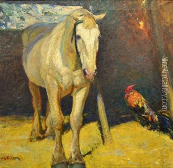 Horse And Rooster Oil Painting - Henry George Keller