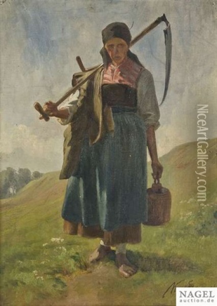 Schnitterin Auf Sommerlicher Wiese Oil Painting - Albert Kappis