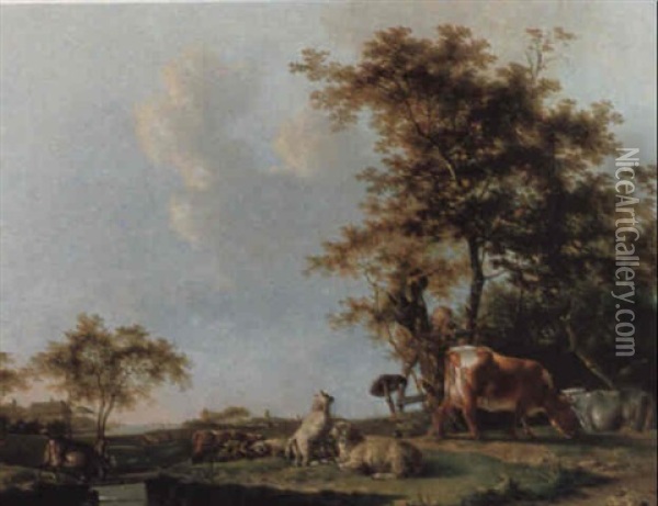Le Gardien De Troupeau Oil Painting - Barend Hendrik Thier