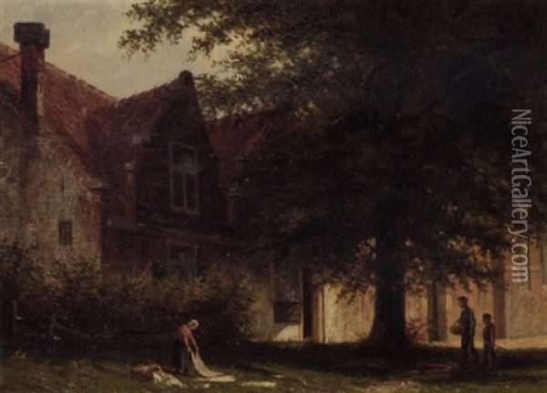 A Bleachfield In A Village Oil Painting - Johannes Jacobus Mittertreiner