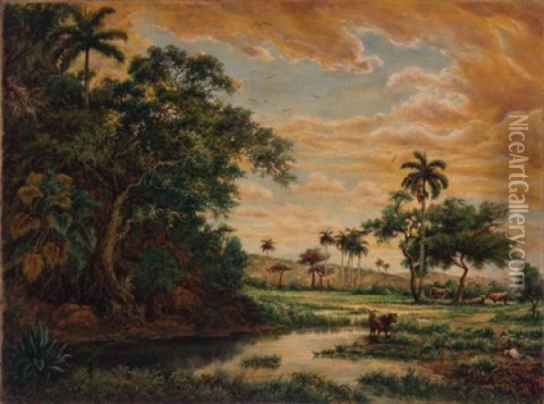 Cuban Landscape Oil Painting - Esteban Chartrand