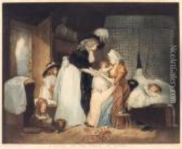 A Visit To The Child At Nurse, By William Ward, A. R. A. Oil Painting - George Morland