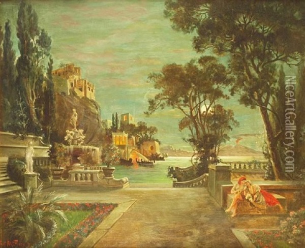 Landschaft Am Golf Von Neapel Oil Painting - Arthur (Prof.) Fischer