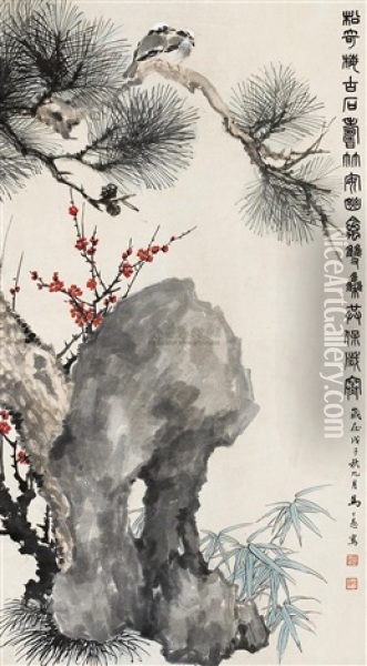 Flowers And Bamboo Oil Painting -  Zhao Shuru