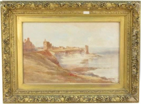 Buildings And Ruins Along The Cornish Coast With Roadway Oil Painting - Edward Tucker