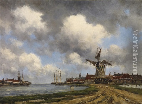 Hollandisches Hafenstadtchen Oil Painting - Hermanus Koekkoek the Younger