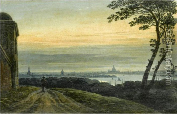 View Of Greenwich Looking Towards St. Paul's Cathedral Oil Painting - John Varley