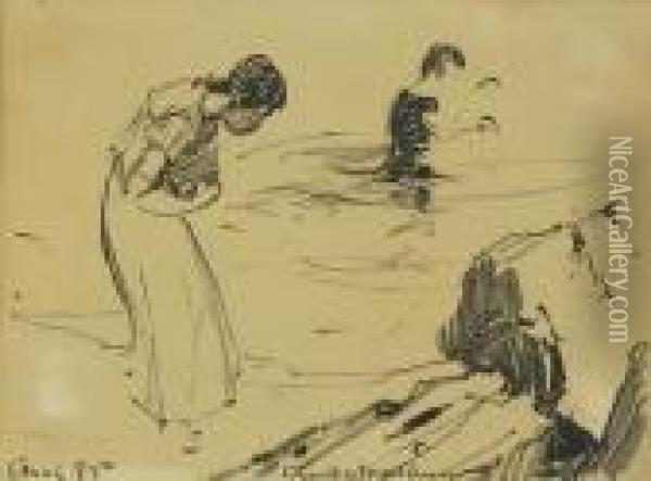 Study Of Bathers Oil Painting - Charles Herbert Woodbury
