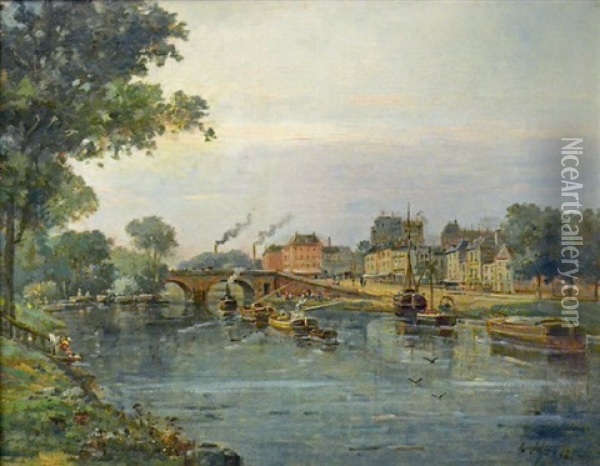 Vue Du Pont De Neuilly Oil Painting - Gustave Mascart