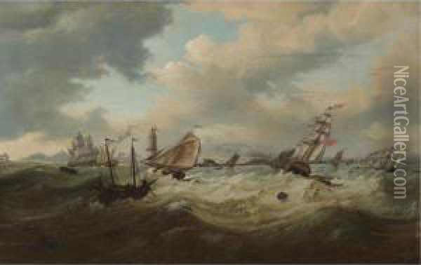 Shipping In Choppy Seas In Dublin Bay Oil Painting - William II Sadler