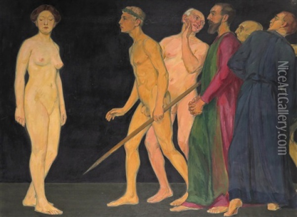 Standing Figures Oil Painting - Hermann (Gustav H.) Hamann