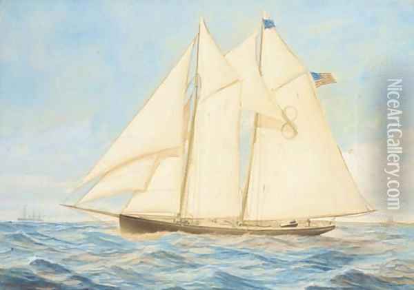 The New York pilot cutter Edward E. Barrett off the approaches to the harbour Oil Painting - C. Freitag