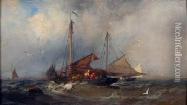 Boats On A Stormy Sea Oil Painting - Franklin Briscoe