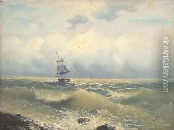 A two masted barque running along the coast Oil Painting - Ivan Konstantinovich Aivazovsky