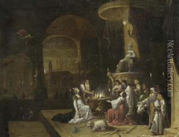 Gewolbe Mit Opferungsszene An Die Gottin Athena. Oil Painting - Rombout Van Troyen