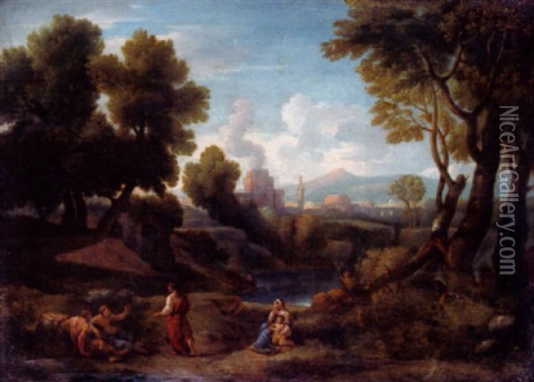 Italienskt Landskap Med Figurer Oil Painting - Jan Frans van Bloemen