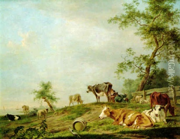 Cattle In A Meadow Oil Painting - Jan Kobell the Younger