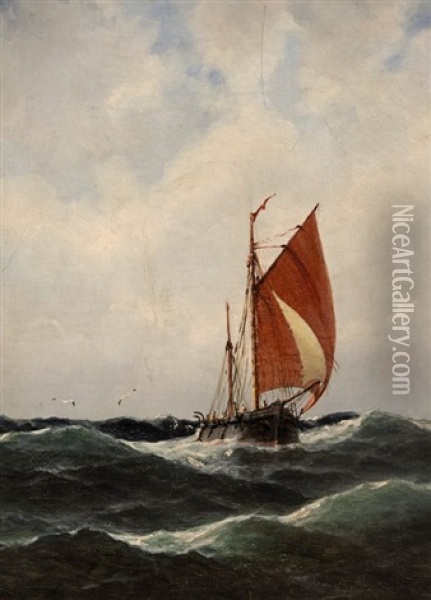 Fischerboot Auf Bewegter See Oil Painting - Heinrich Leitner